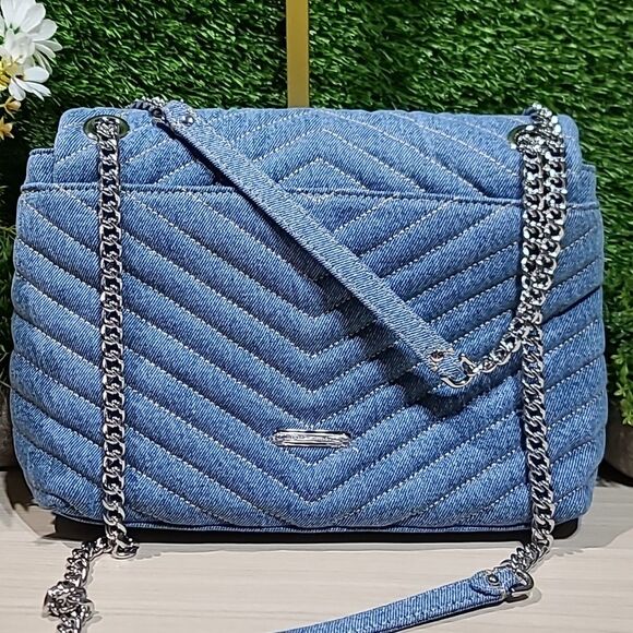 Rebecca Minkoff Edie Flap Shoulder Denim One Size NWT - Picture 5 of 10